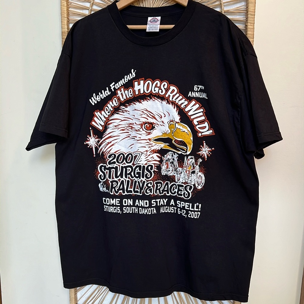 Sturgis Rally T-shirt Harley Biker Moto Black Eagle